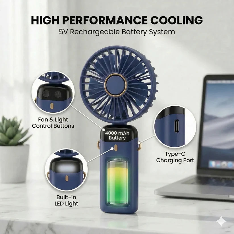 Portable Fan | Foldable Design • Lightweight | Easy Cooling Anywhere, Anytime